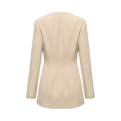 Abryelle | Chaqueta de traje beige sencilla con diseño drapeado