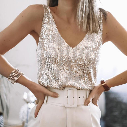 Emelyn | Camiseta glamourosa de tirantes con escote en v