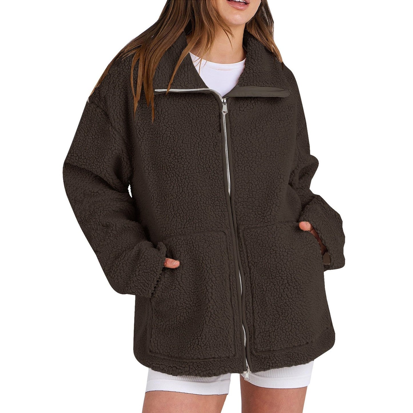 Nora – Chaqueta de mujer Lana de cordero Teddy con cremallera