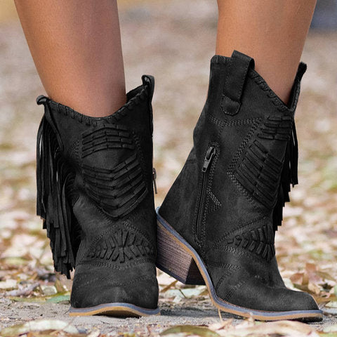 Natalia - Botines de ante con flecos estilo western