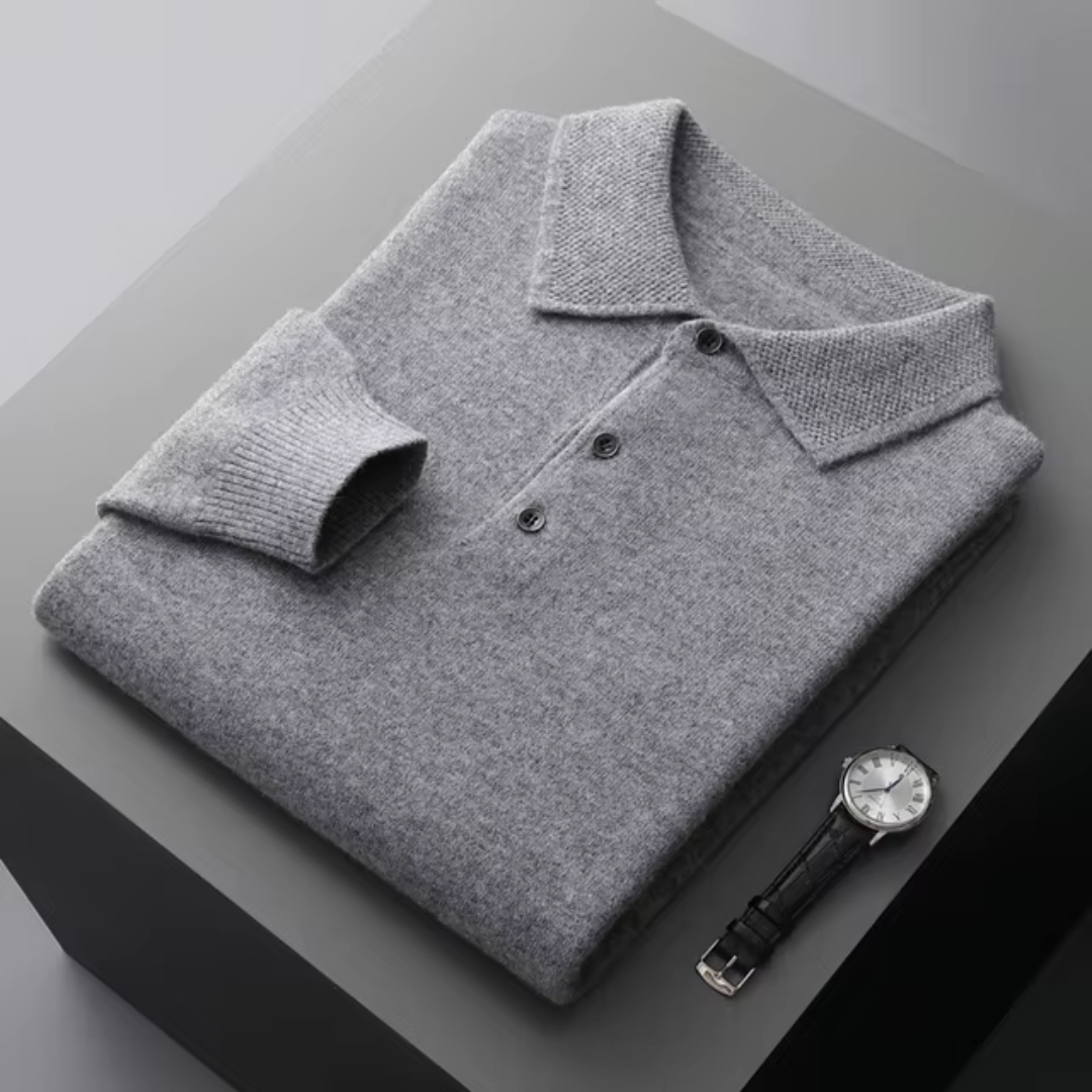 Damián - Suéter polo hombre manga larga con botones