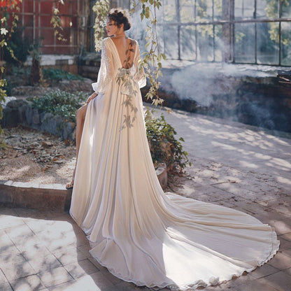 Marcia | Vestido largo de mujer con cintura media, estilo elegante y tejido de gasa para banquetes