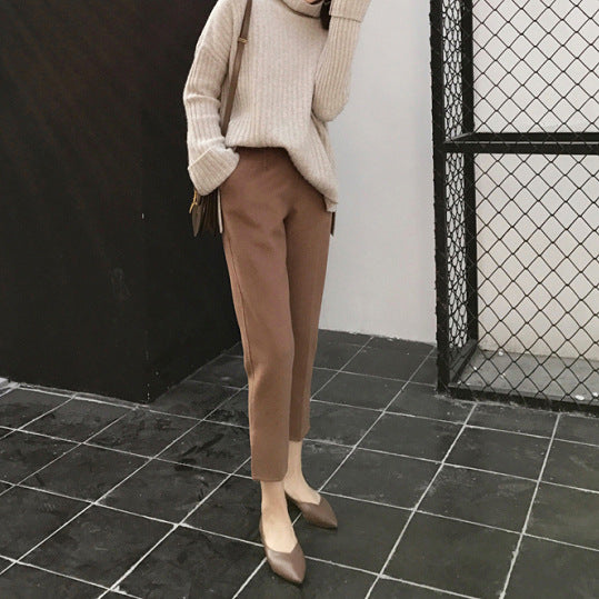 Delfina | Pantalones de traje casuales de lana, corte recto y estilo cropped