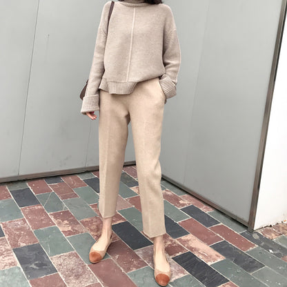 Delfina | Pantalones de traje casuales de lana, corte recto y estilo cropped