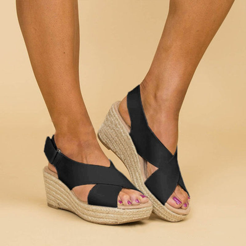 Clara - Sandalias de cuña con tiras cruzadas