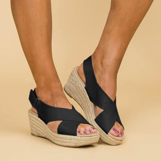 Clara - Sandalias de cuña con tiras cruzadas