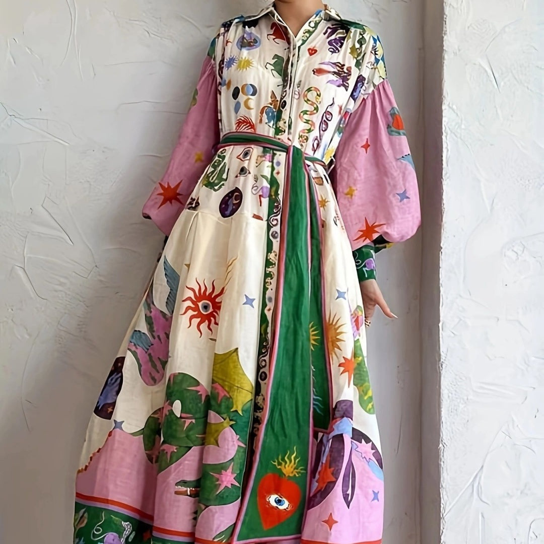 Astrid - Maxivestido con cinturón y estampado boho