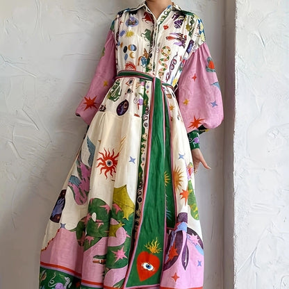 Astrid - Maxivestido con cinturón y estampado boho