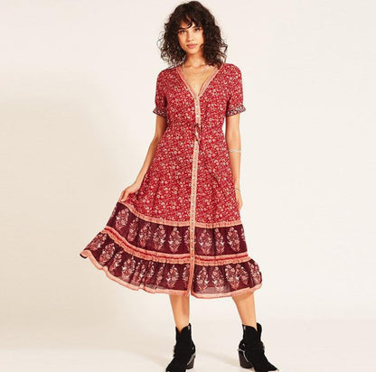 Leanne - Vestido boho midi abotonado