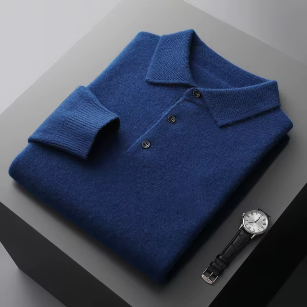 Damián - Suéter polo hombre manga larga con botones