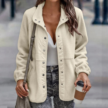 Clara – Chaqueta Polar Casual con Botones a Presión