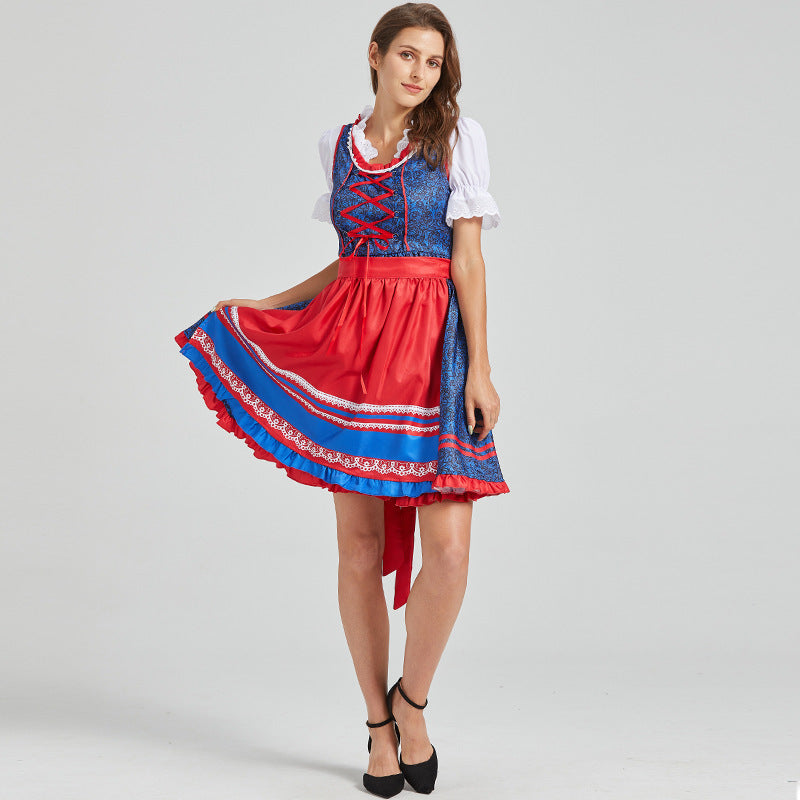 Natalia - Vestido tradicional dirndl rojo y azul
