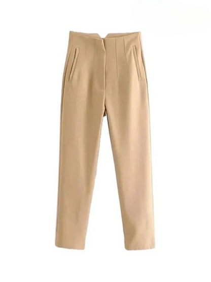 Celisandra | Elegante pantalón de color sólido con bolsillos