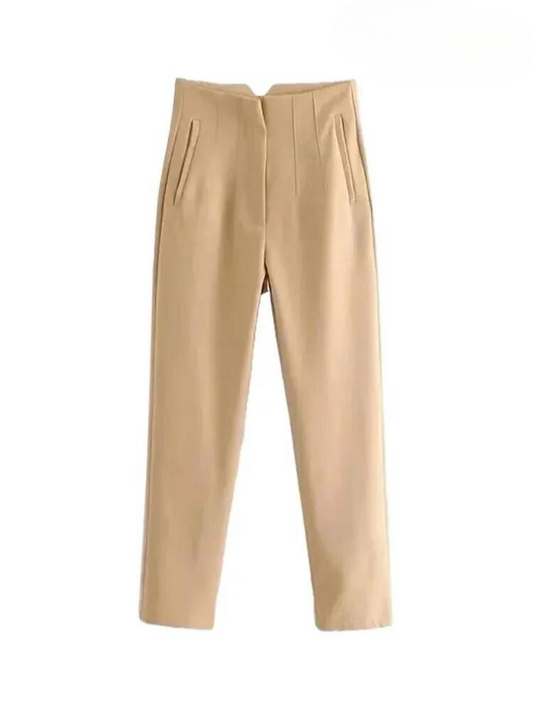 Celisandra | Elegante pantalón de color sólido con bolsillos