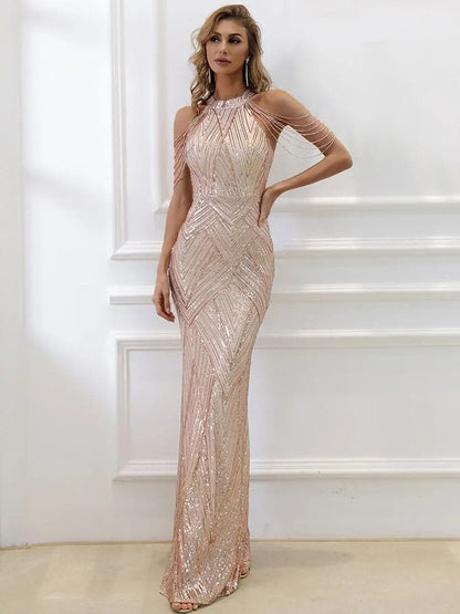 Catalina – Vestido Largo de Fiesta con Detalles de Cadenas