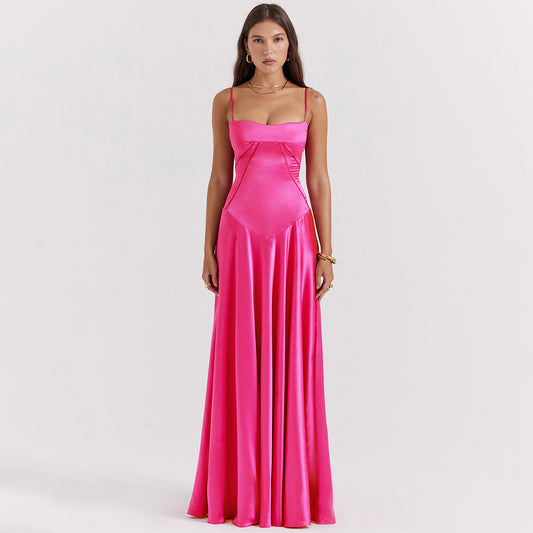 Selena - Maxivestido de satén con tirantes finos