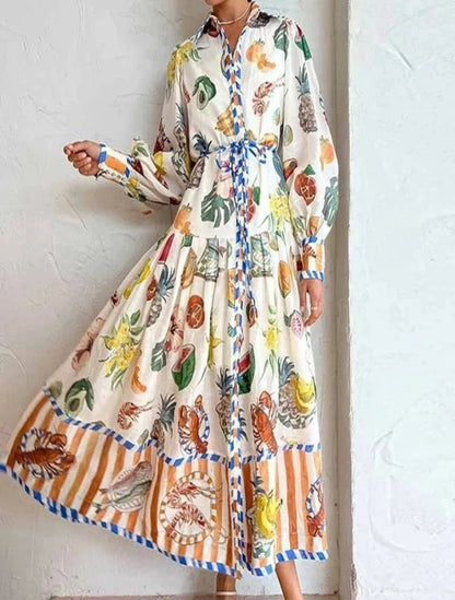 Astrid - Maxivestido con cinturón y estampado boho