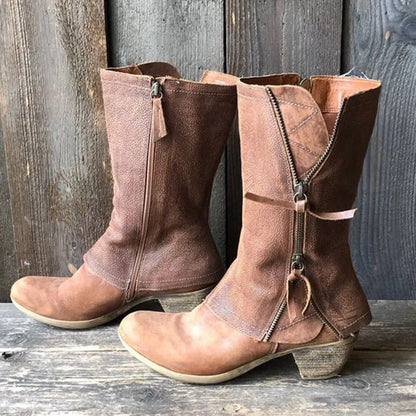 Lucía - Bota de piel rústica a media pantorrilla