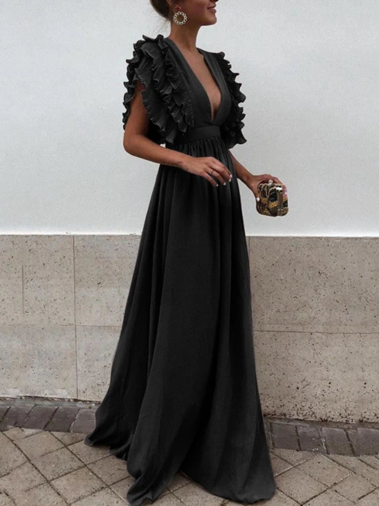 Ana's | Vestido elegante con mangas fruncidas