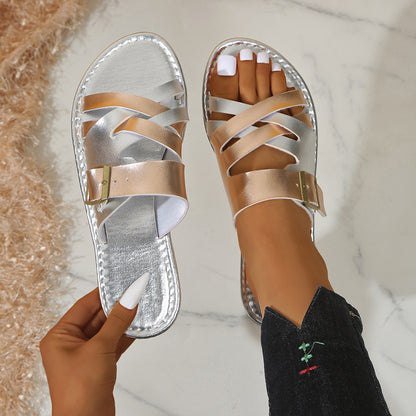 Lucia - Sandalias de verano cruzadas metalizadas