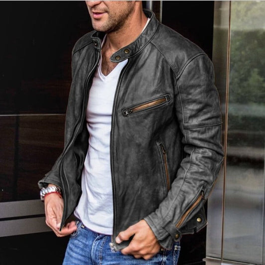 Alejandro – Chaqueta de cuero estilo motorista para hombre