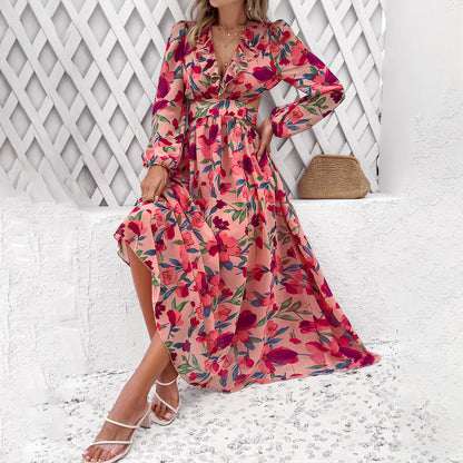 Mireya | Vestido casual de mujer con estampado floral, escote en V y cintura ajustada