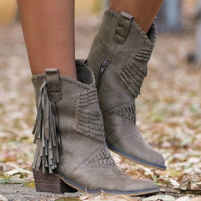 Natalia - Botines de ante con flecos estilo western