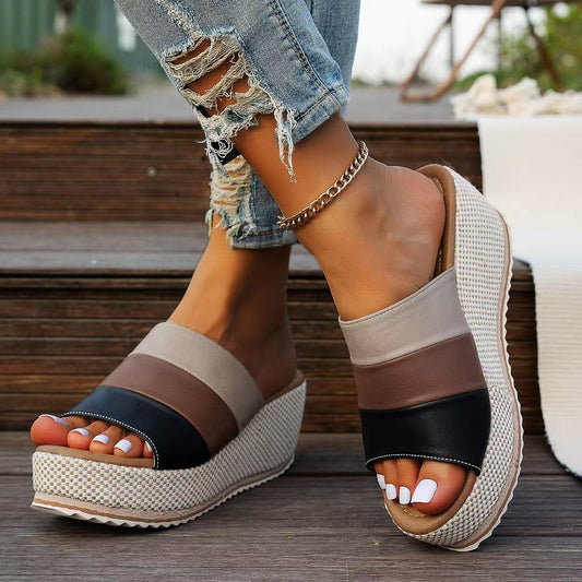 Marta - Sandalias de cuña de verano tricolor
