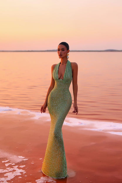 Isla - Vestido largo de fiesta con escote profundo mujer