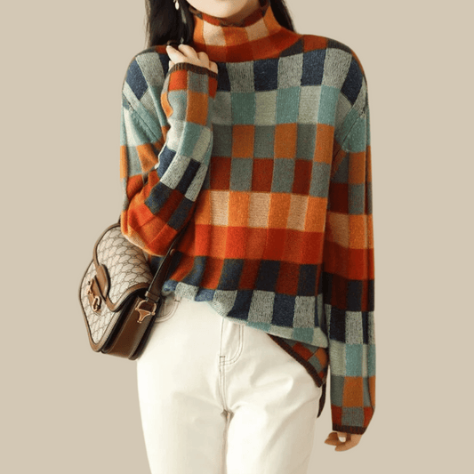 Diana - Suéter de cashmere de punto cuadros mujer