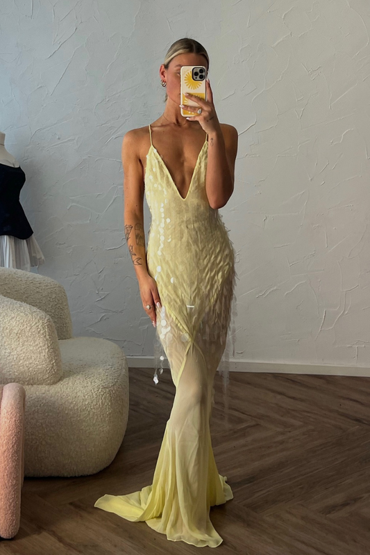 Valentina – Vestido largo de lentejuelas con tirantes finos