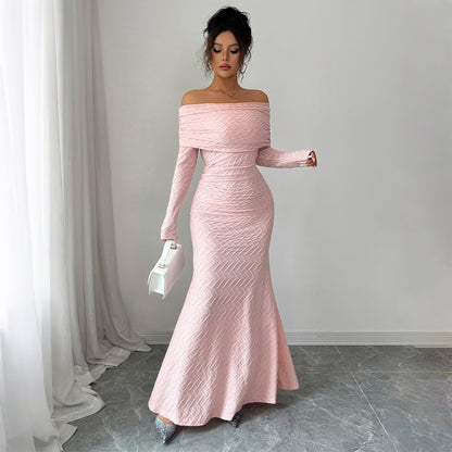 Isabella – Vestido Largo Rosa con Hombros Descubiertos