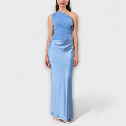 Amelia - Vestido largo satinado asimétrico mujer