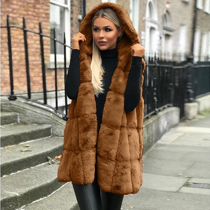 Naia – Chaleco de Invierno con Capucha de Pelo Sintético