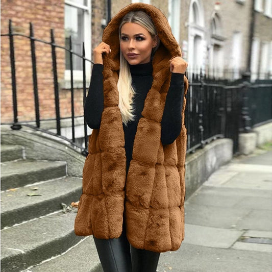 Naia – Chaleco de Invierno con Capucha de Pelo Sintético