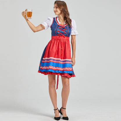 Natalia - Vestido tradicional dirndl rojo y azul