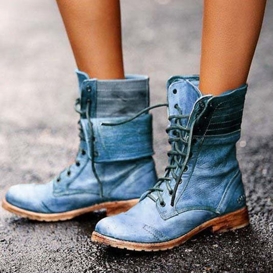 Andrea - Botas militares azules con cordones