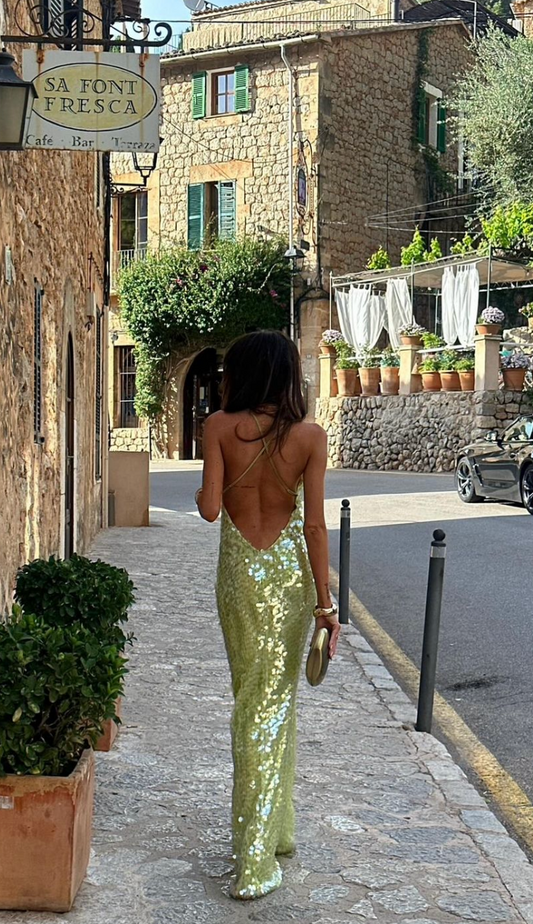 Ariadna - Vestido largo de lentejuelas espalda descubierta mujer