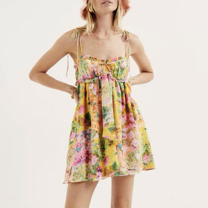 Ariadna | Vestido de verano Y2K con tirantes y estampado de flores