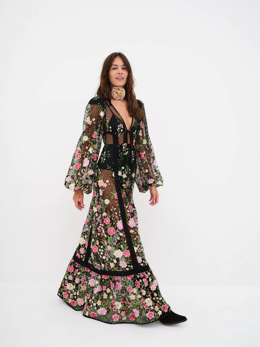 Sabrina - Maxivestido floral de encaje transparente