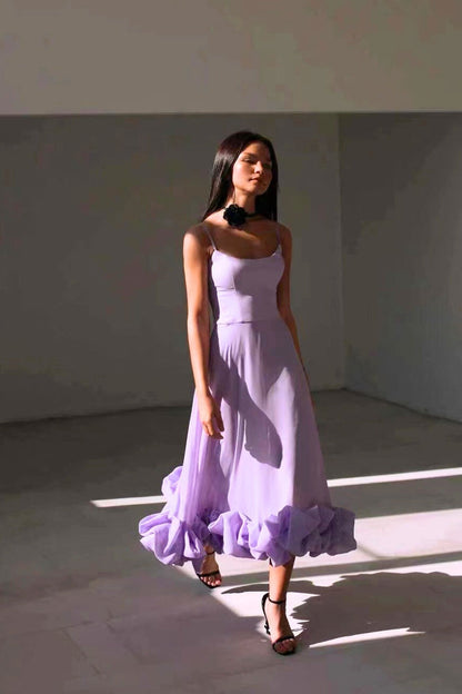 Isabella – Vestido de Fiesta con Tirantes y Volantes
