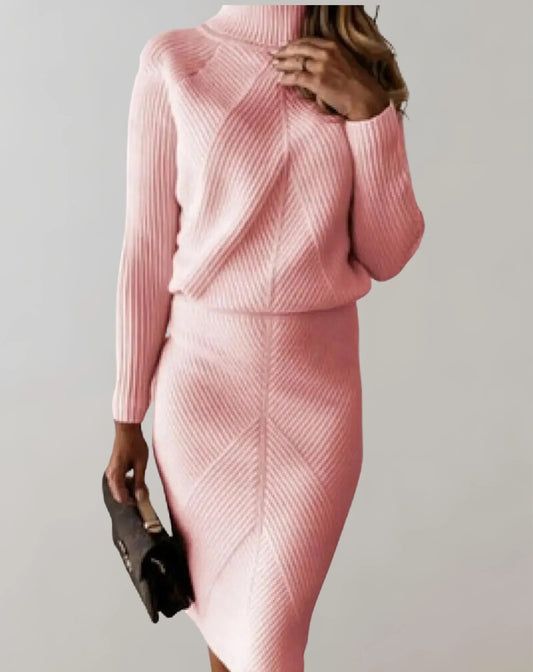 Clara – Conjunto de Falda y Pullover de Punto Canalé