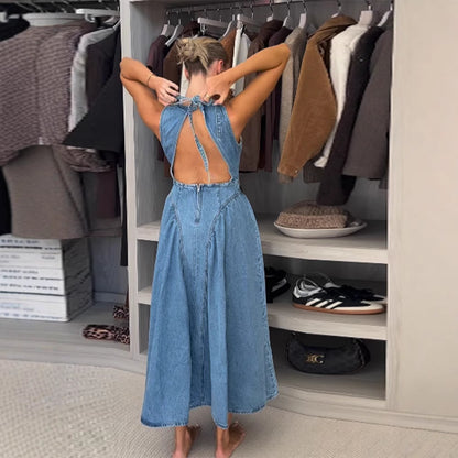 Angelica- Vestido midi vaquero sin mangas