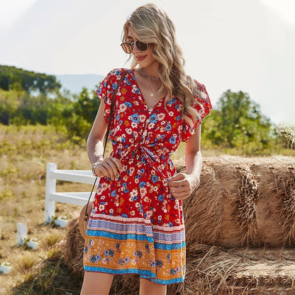 Anabél | Vestido de primavera para mujer con estampado y escote en v