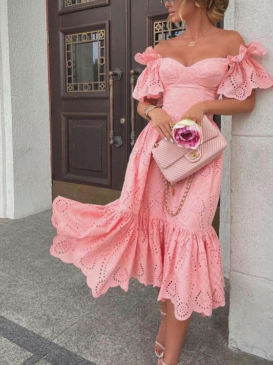 Julieta - Midi vestido fiesta con hombros descubiertos