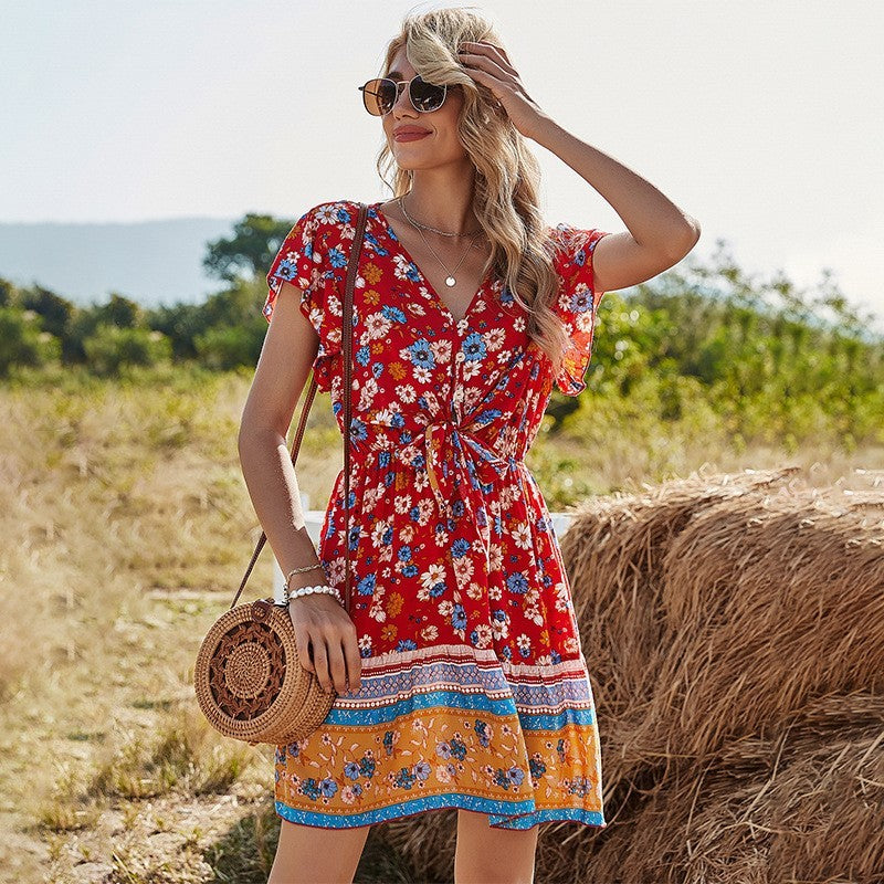 Anabél | Vestido de primavera para mujer con estampado y escote en v