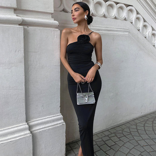 Valentina - Vestido midi con flor drapeada