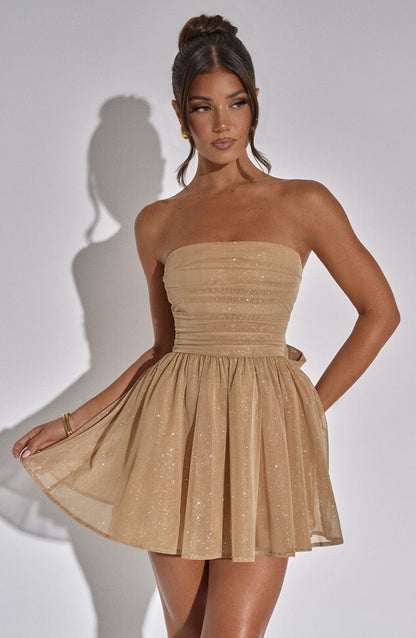 Olimpia | Vestido dorado con brillo