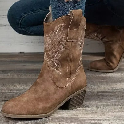 Aitana - Botines vaqueros bordados con tacón