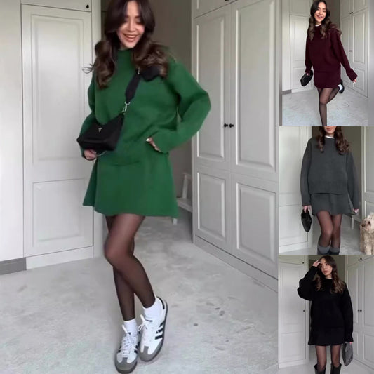 Camila - Conjunto de suéter oversize con falda corta mujer